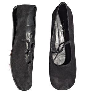 Vtg 1990s Newport News Black Suede Square Toe Elastic Strap Mary Jane Flats 9.5W